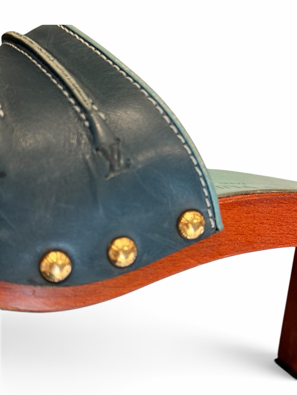 Louis Vuitton Vintage 1999 Studded Wooden Mules Clogs Teal Aqua 36 Y2K - Picture 4 of 9